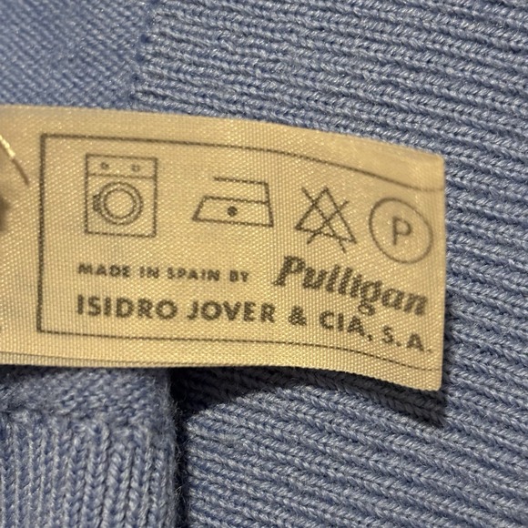 Vintage V-Neck Wool Blend Sweater Medium Blue Made in Spain Classic Minimalist - Picture 6 of 8